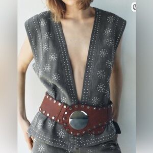 Zara Grey Embellished Open Vest